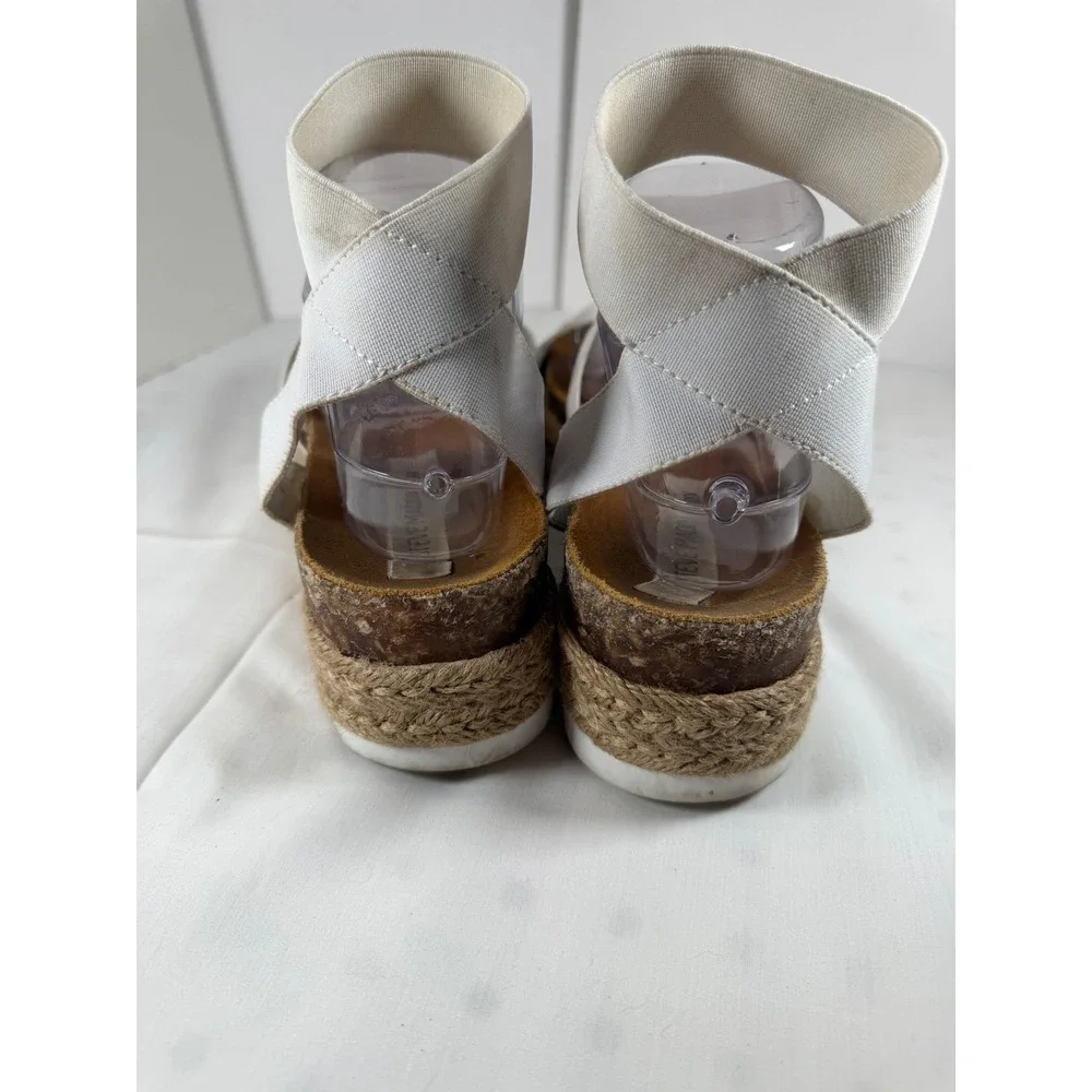 Steve Madden Bandi White Elastic Strap Espadrille Platform Sandals‎ Flatforms 10